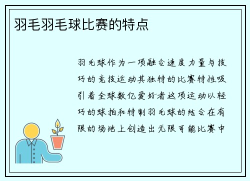 羽毛羽毛球比赛的特点