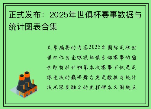 正式发布：2025年世俱杯赛事数据与统计图表合集