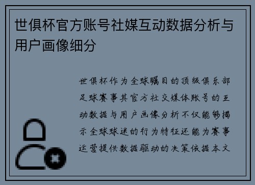 世俱杯官方账号社媒互动数据分析与用户画像细分